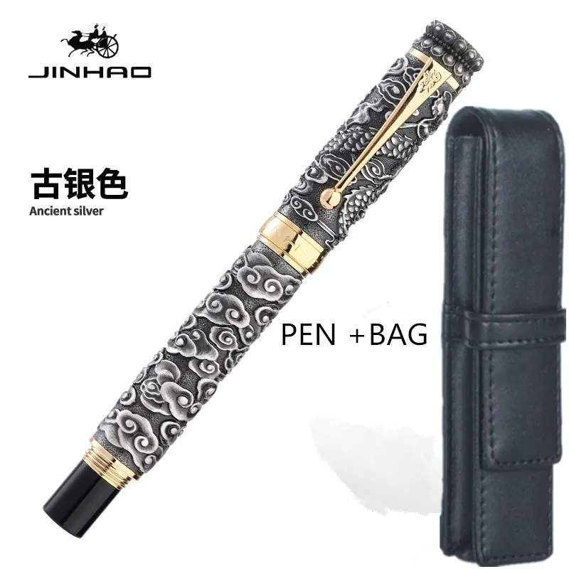 Jinhao Vintage Luxurious Metal Rollerball Pen Golden Dragon Cloud Heavy Big Pen M Point 0.7 Carving Embossing Collection Gift