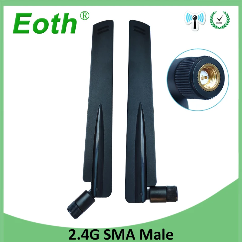 EOTH 2pcs 2.4g antenna 8dbi sma male wlan wifi 2.4ghz antene pbx iot module router tp link signal receiver antena high gain