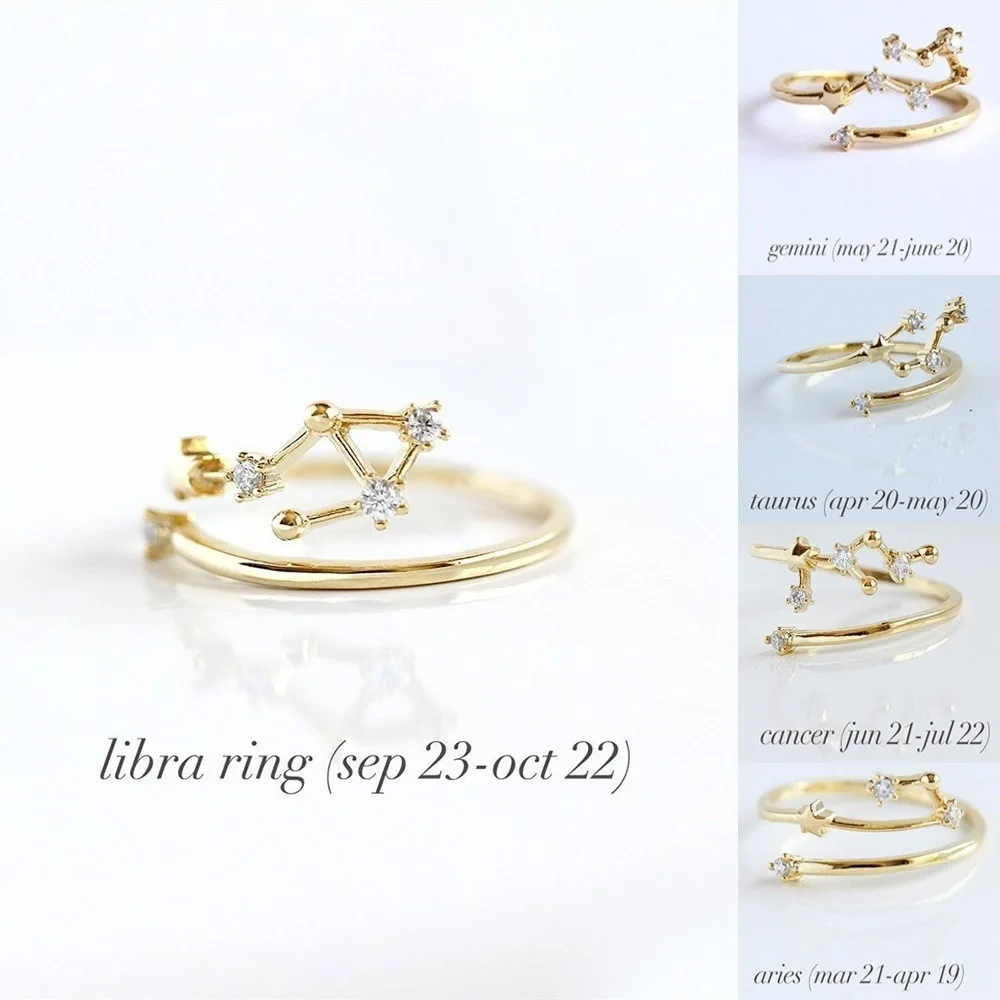 Crystal 12 Constellation Justable Rings For Women Cancer Leo Virgo Libra Sign Finger Ring Zodiac Star Jewelry Wedding Accessory