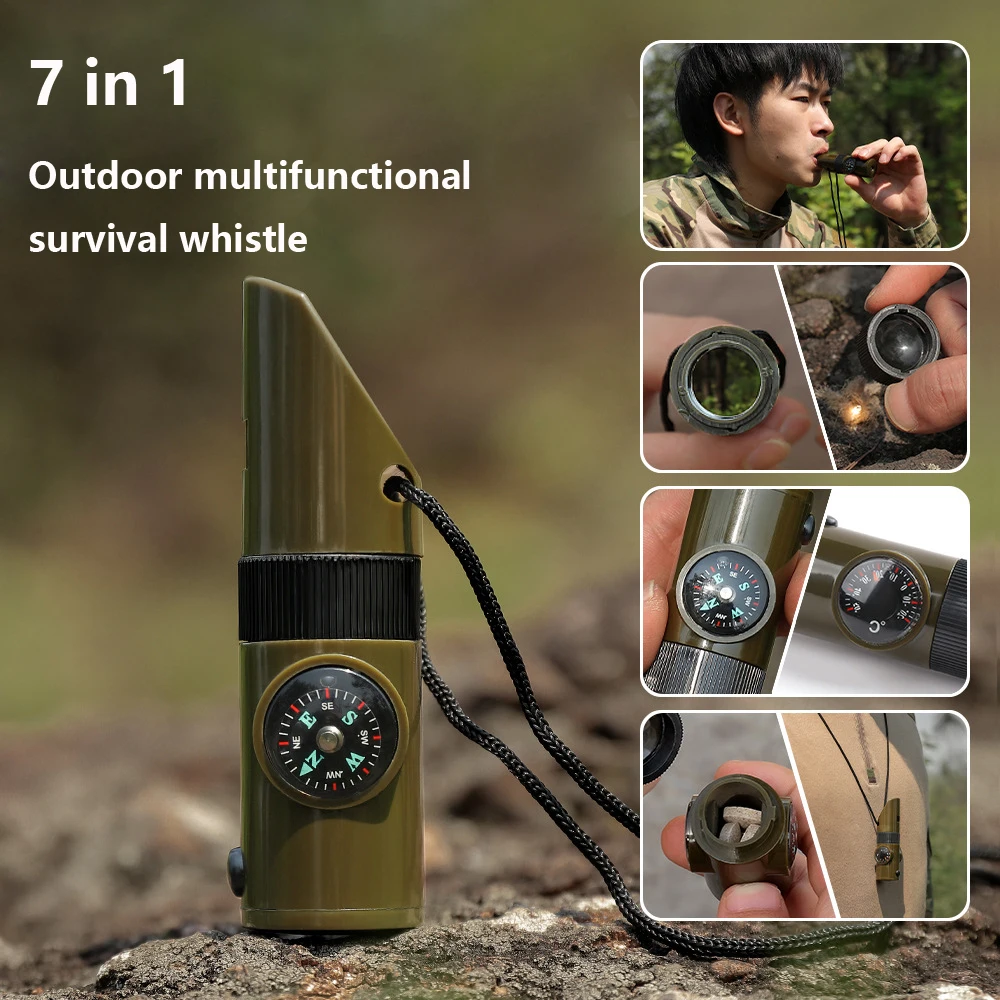 

Multifunctional Survival Whistle, SOS Emergency Rescue, Compass Thermometer, High-Frequency Whistle, 7 in 1