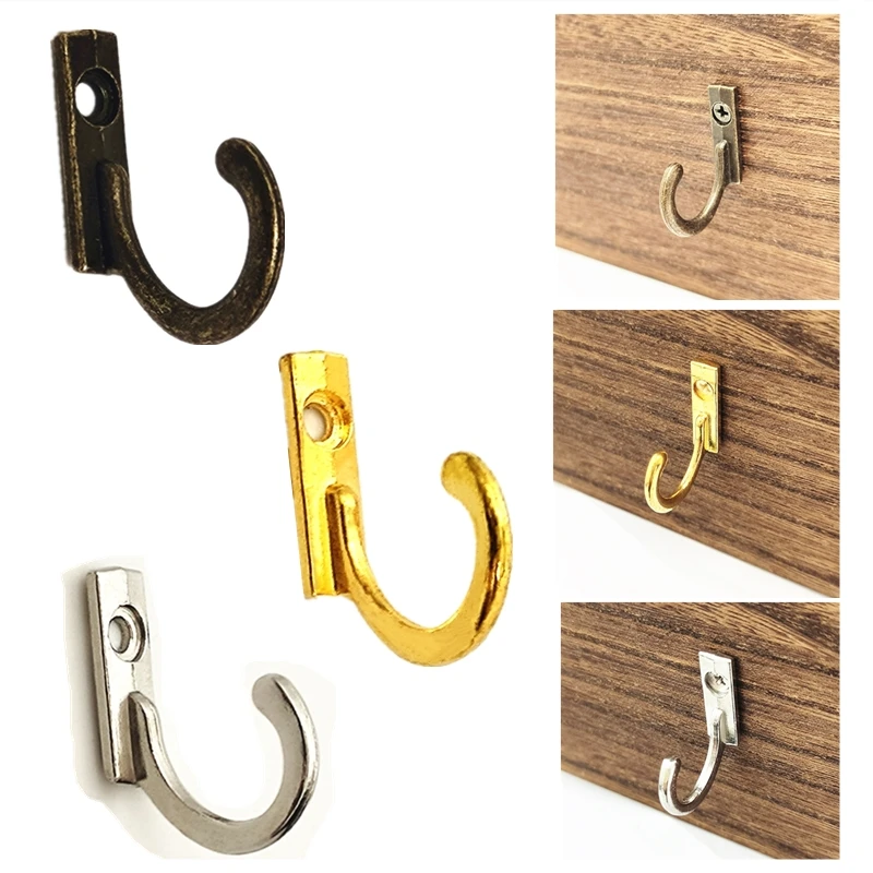 50pcs Wall Hooks Vintage Hat Mounted Zinc Alloy Hanger Towel Door For Jacket Single Antique Brass Gold Silver Furniture Hardware