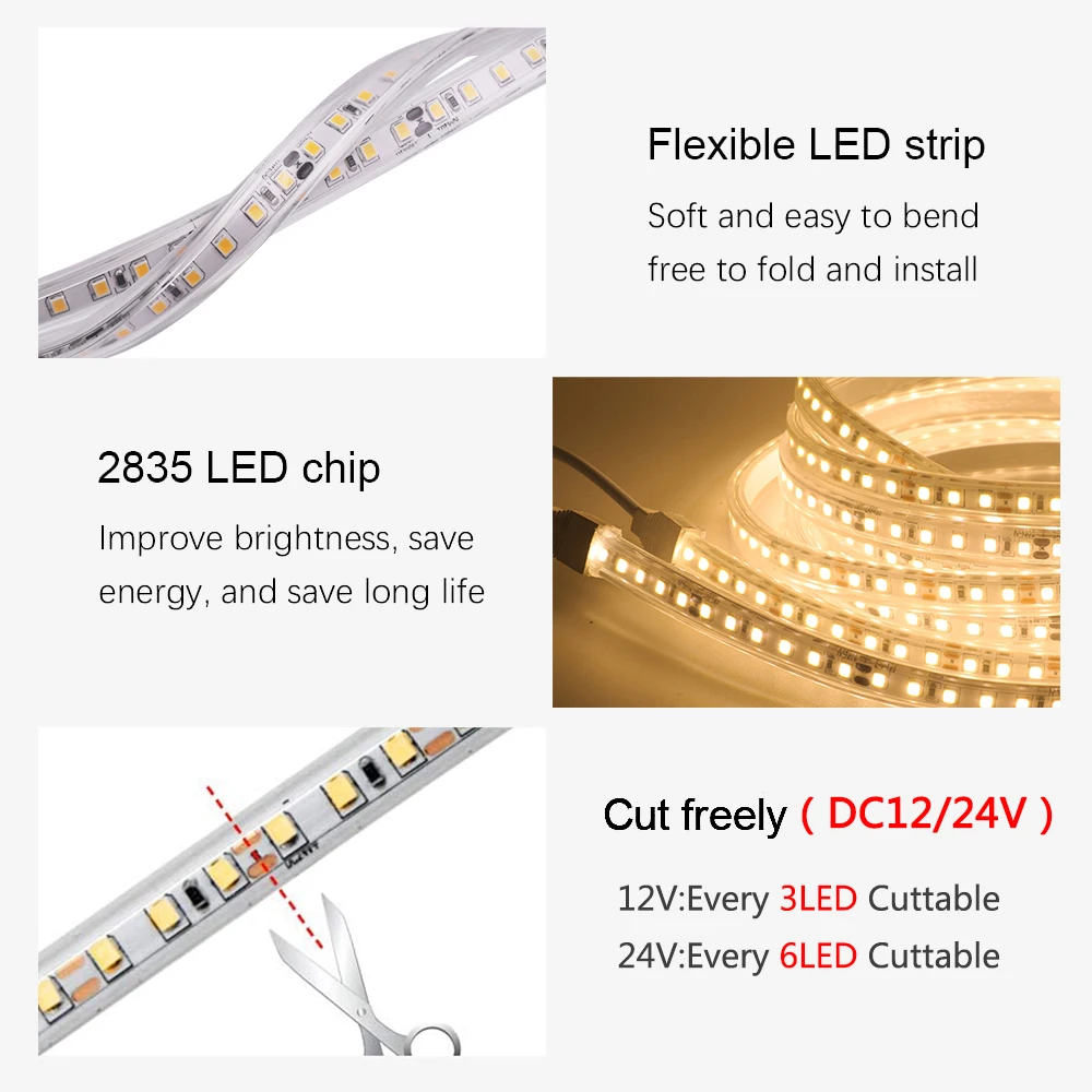 Taśma LED 12V 24V lekka wodoodporna SMD2835 elastyczna taśma LED wstążka dioda 120 leds/m taśma ze światełkami LED ciepła naturalna zimna biel