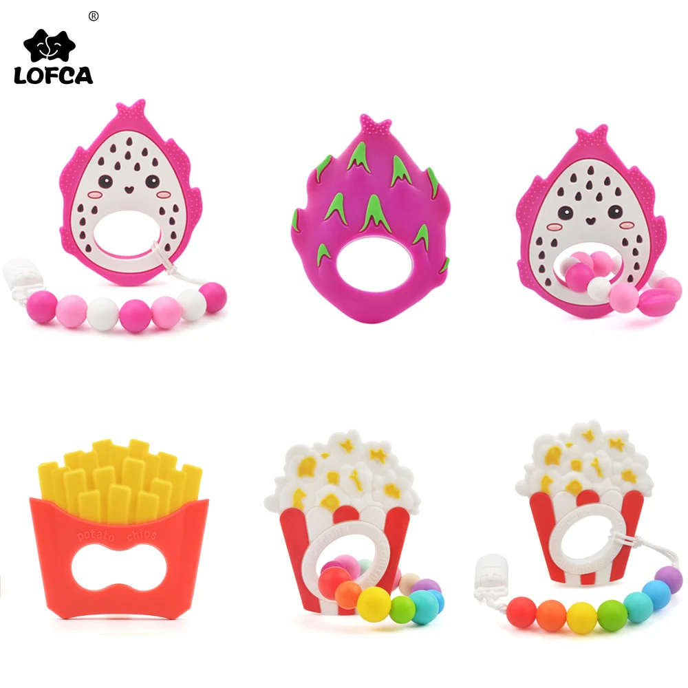 LOFCA Popcorn Baby Teething Toys Silicone Teethers BPA Free Dragon Fruit Pendant Food Grade Chew Silicone Beads Bracelet