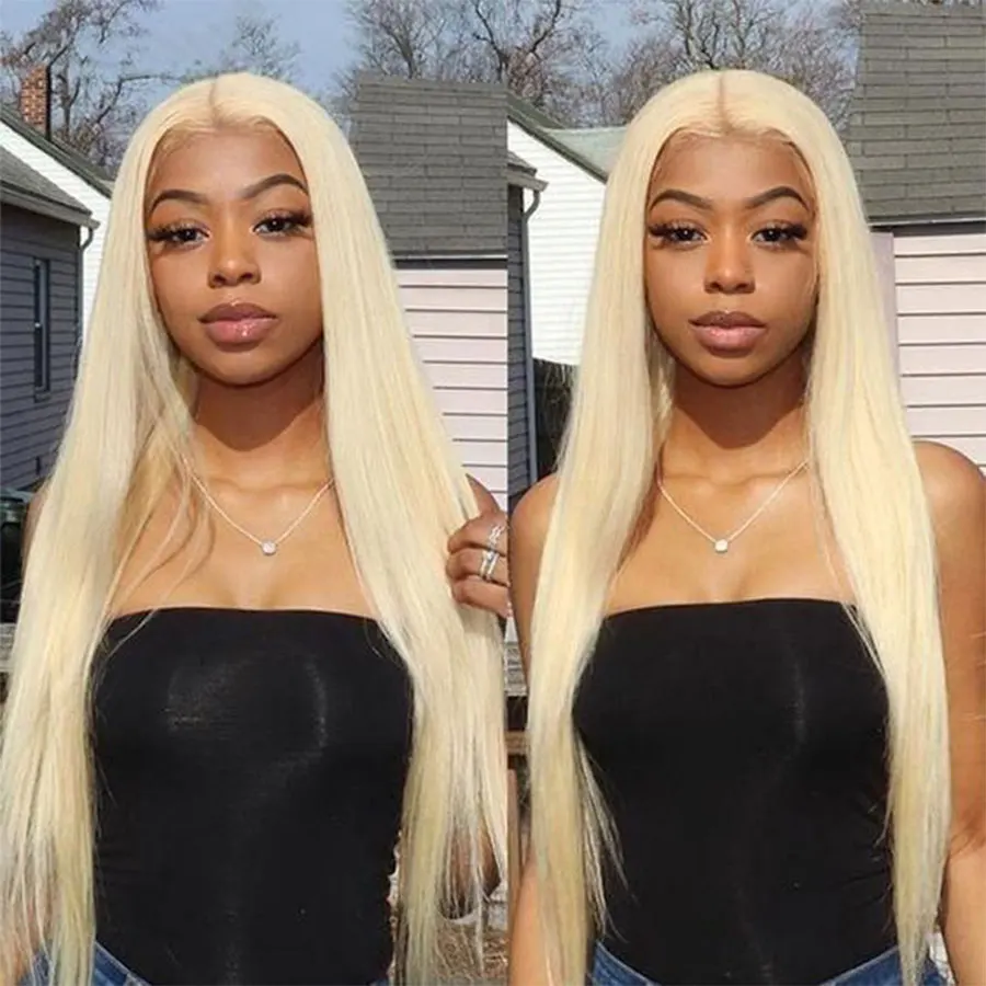 26 28Inch 613 Lace Front Wig Pre Plucked Blonde 13x4 Bone Straight Transparent Wig Can Be Dyed Brazilian 150% Remy Wig