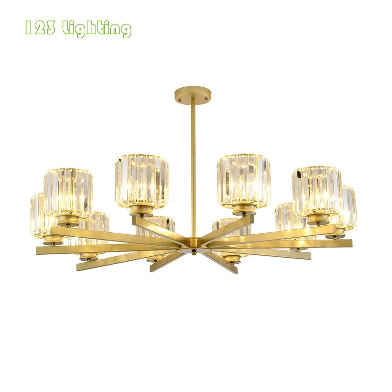 Matte Gold Crystal Chandelier Parlor Dining Room Hanging Light Fixtures E27 LED Bulb 1110-240V Luminaire Suspension Home Lamp