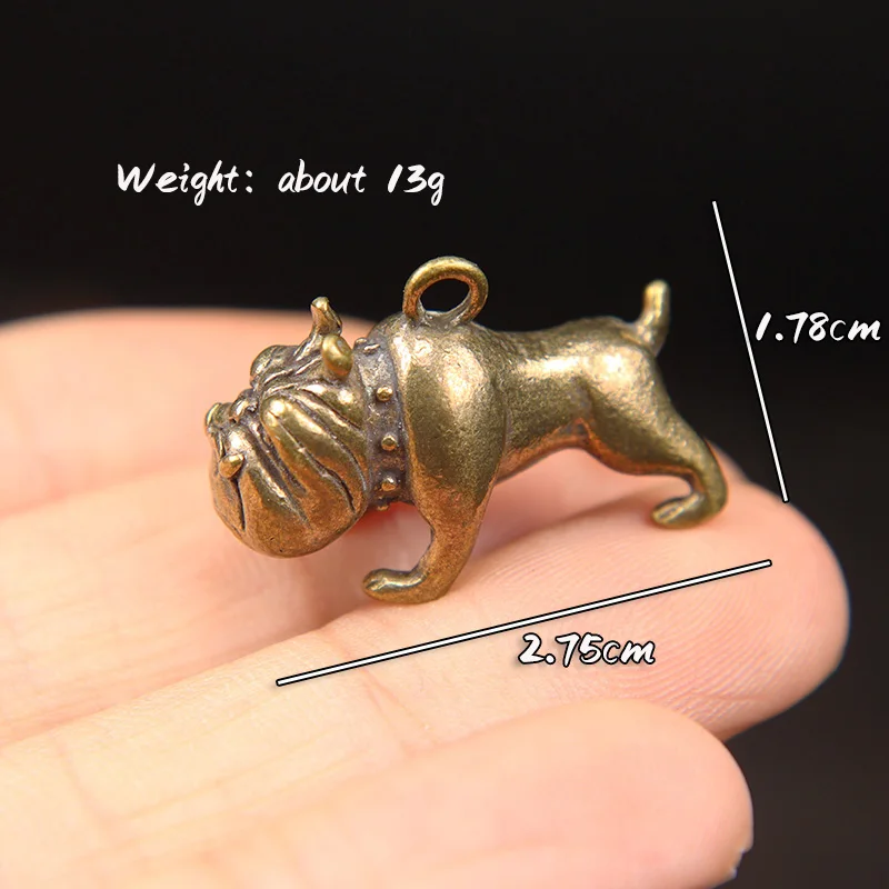 Retro Brass Cute Cartoon Dog Key Chain Pendant Vintage Metal Animal French Bulldog Pug Figurine Keychain Hanging Keyring Jewelry