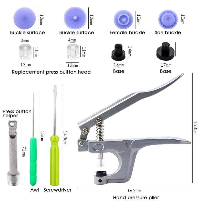 100/150 Sets T5 Plastic Snap Button with Snaps Pliers Tool Kit & Organizer Containers，DIY Garment Press Stud Fasteners