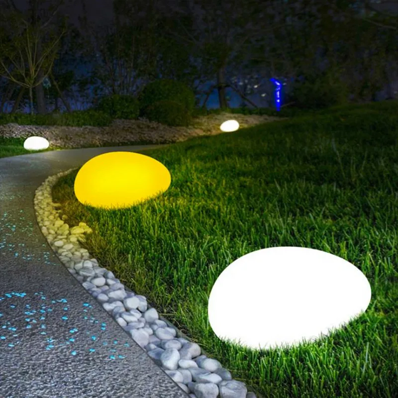 Garden Lights Outdoor Waterproof Warm White LED Stone Lighting Cobble Decorated Lamps Pebble Garden Decoration Solar Lights RGB