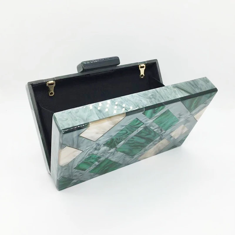 Fashion Acrylic Clutch Purse Multicolor Plaid Patchwork Evening Bag Luxury Chain Shoulder Crossbody Bags Novelty Wallet Handbags