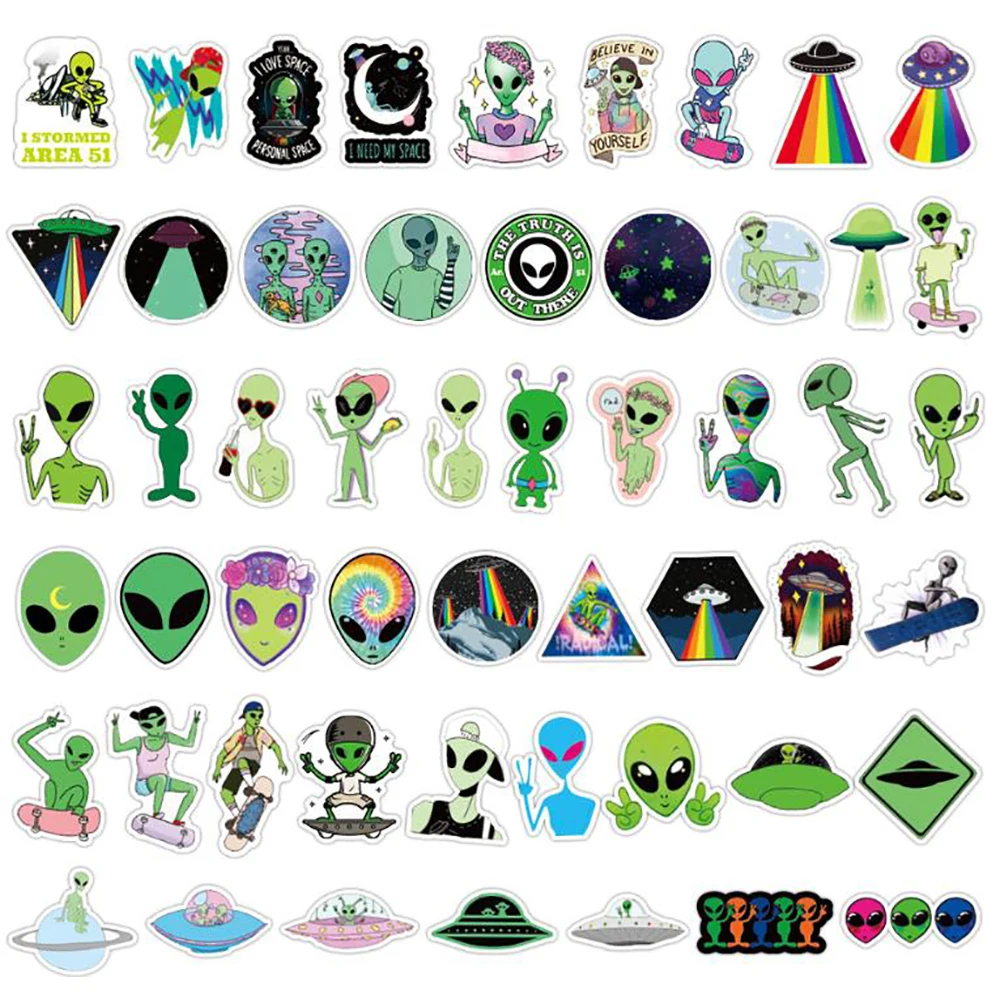 10/30/50PCS Cartoon Aliens UFO Space Stickers DIY Snowboard Laptop Luggage Fridge Graffiti Sticker Decal Cool Kid Toys Gift