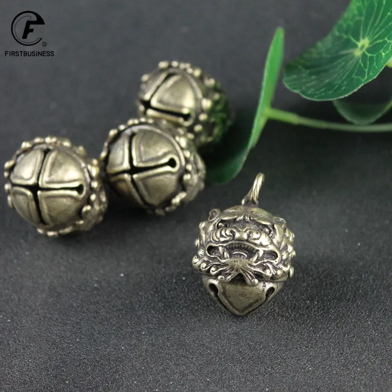 Copper Fierce Double Sided Leopard Head Bell Small Ornaments Desk Feng Shui Decorations Brass Keychain Pendants Home Pet Bell