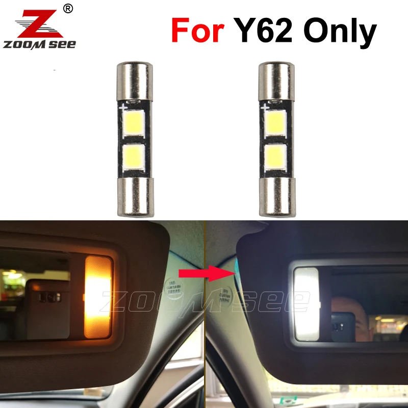 2pcs 100% White Suitable OEM customized LED interior sun visor light vanity mirror bulb For Nissan Patrol Y62 only (2012-2019)