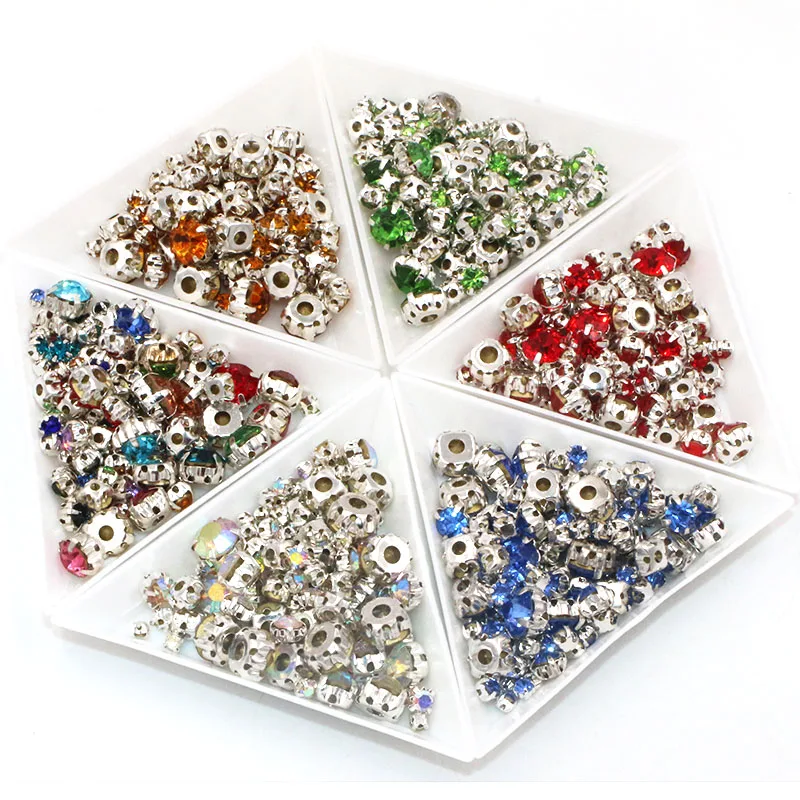 Hot Sale 100pcs/bag Mix Size Glass Crystal Stones Clothing Loose Beads Silver Claw Setting Sew On Rhinestones Diy Wedding Dress