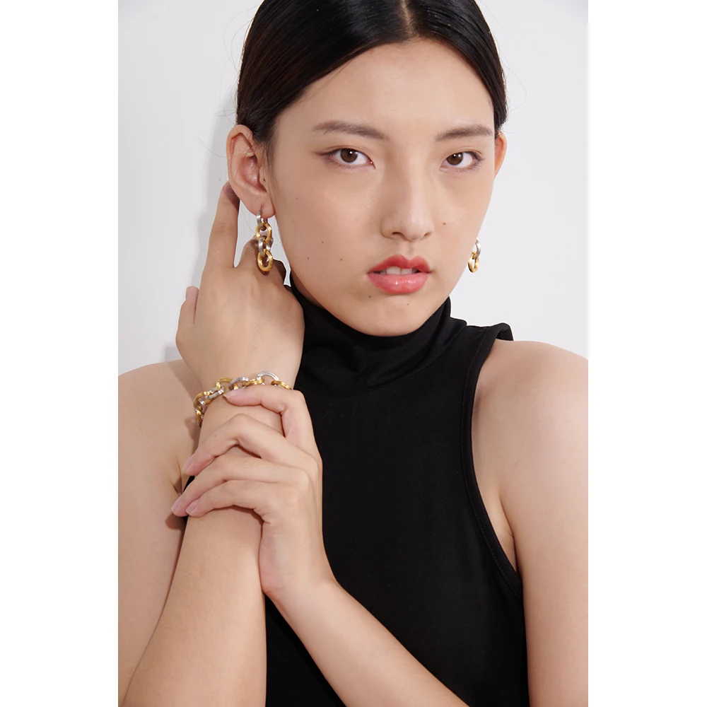 Yhpup Stainless Steel Metal Earrings for Women Statement Round Chain Drop 18 K Plated Jewelry Anniversary Gift Waterproof