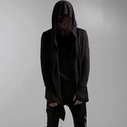 Autumn men punk rock hip hop trench coat thin hooded cloak gothic jacket cape men nightclub DJ singer stage cardigan costume