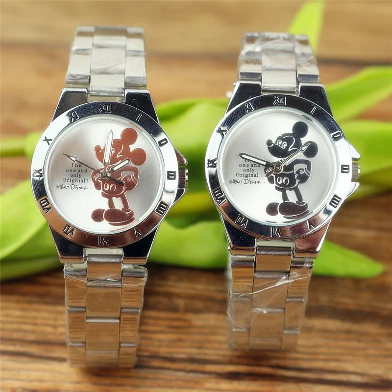 Mickey Mouse Minni Steel Quartz Watch Cartoon Children Watches Crystal Diamond Ladies Student  Women Anime Clock Girls Golden