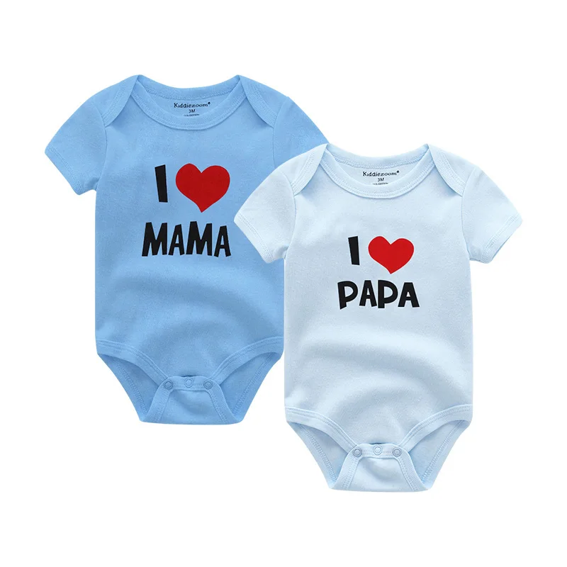 I Love Papa Mama Baby Girl Clothes Newborn 0-24M Unisex Cotton Bodysuits Short Sleeve Baby Boy Clothes Print Roupas de bebe