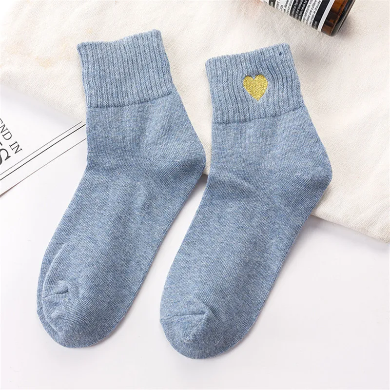 Socks for women autumn winter warm short sock Embroidery heart harajuku female casual socks ladies funny sox mujuer meias