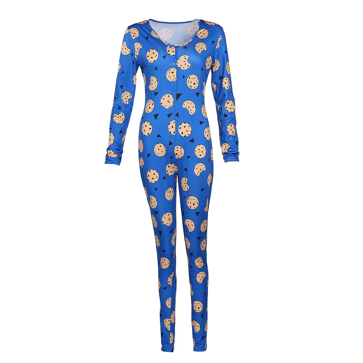 Frauen Langarm Homewear Jumps uit Knopf Cartoon gestreift gedruckt Rundhals Pyjama Anzug weibliche Slim Fit Stram pler