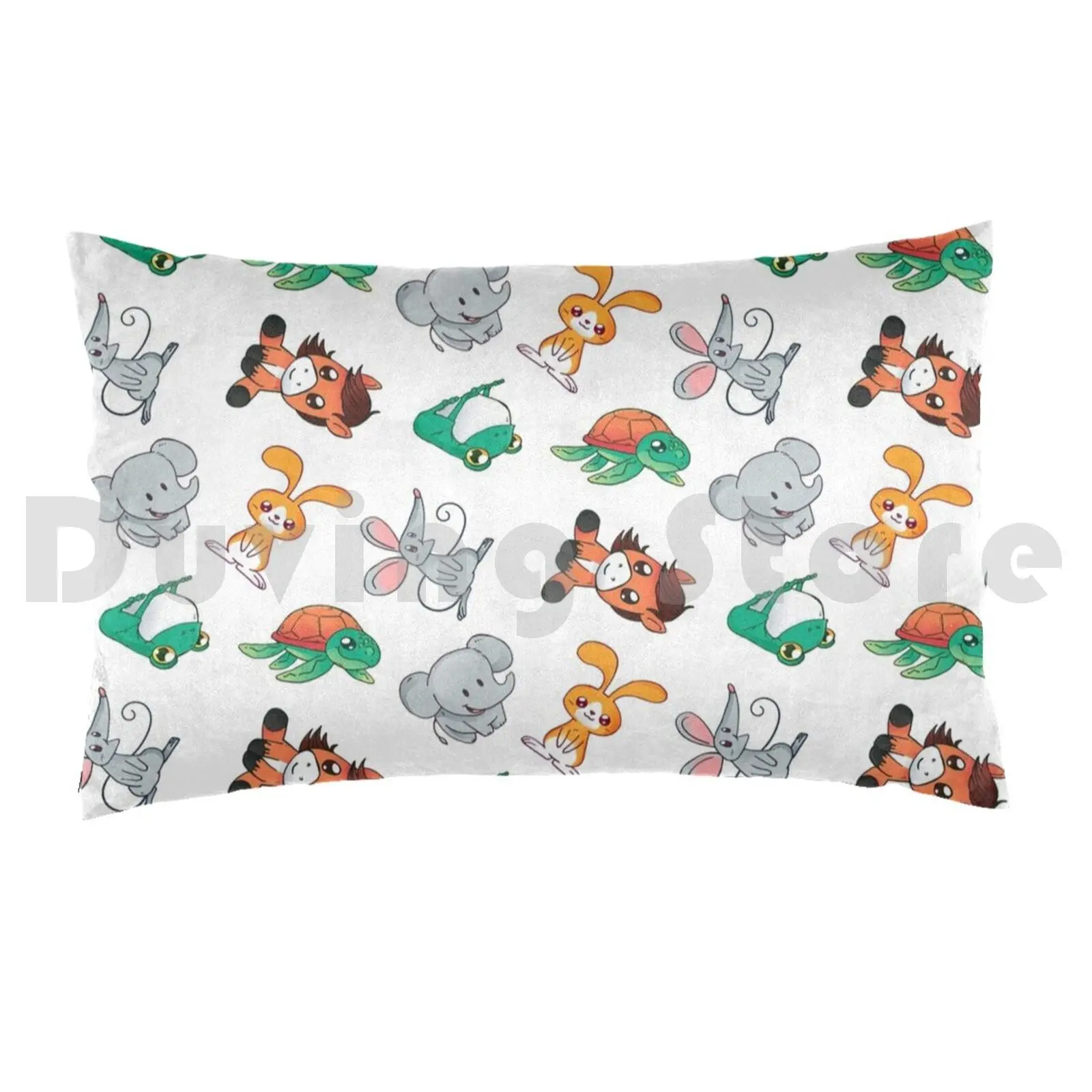 Cute Animals Cartoon Pattern Pillow Case Printed 50x75 Cartoony Frog Bunny Rabbit Elephant Mouse Donkey Sea