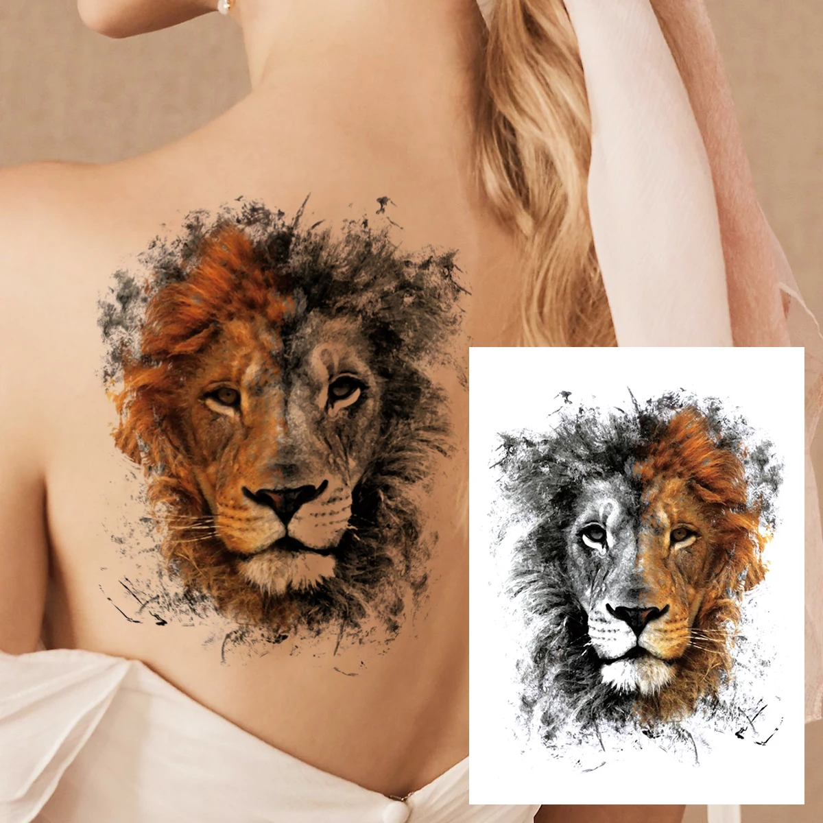 Tatuaje temporal de tigre León de acuarela para mujeres, hombres, adultos, niños, tatuaje realista de Animal falso, pegatina, tatuajes de