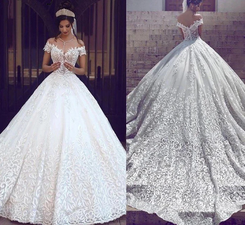 Vestido de novia Árabe de Dubai de lujo, traje de novia con apliques de encaje, escote Corazón, tren largo, 2024