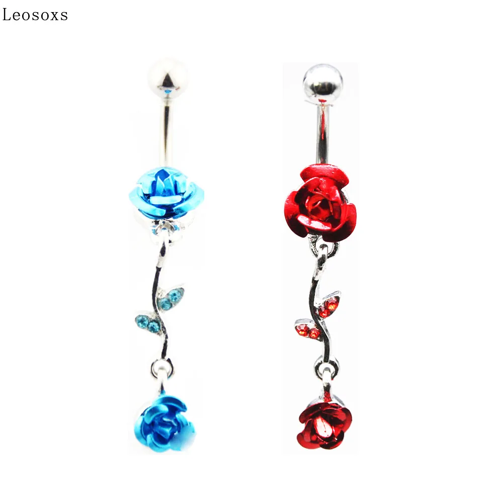 

Leosoxs 1 Pcs Popular Hot Sale In Europe and America Blue Enchantress Rose Pendant Belly Button Ring Piercing Jewelry