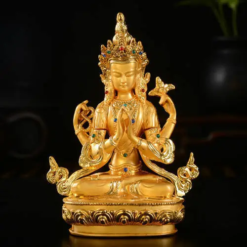 Tibet Tibetan Buddhism Buddhist Gild Four Armed Guan Yin Kwan Yin Buddha Statue