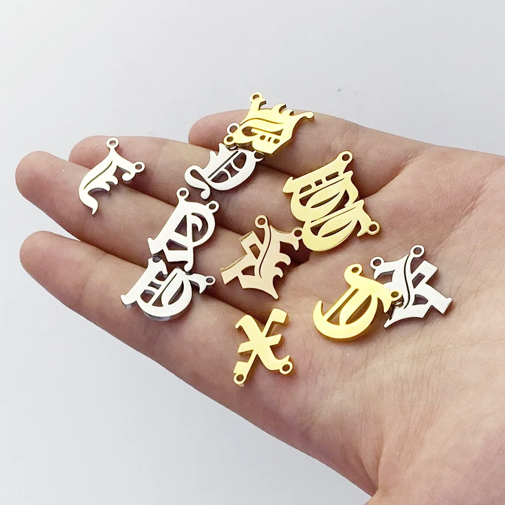 MYLONGINGCHARM 26pcs/perlot  A-Z Alphabet pendant with 2，3 or 4 holes Gothic Style gold color bracelet charms Necklace Pendant