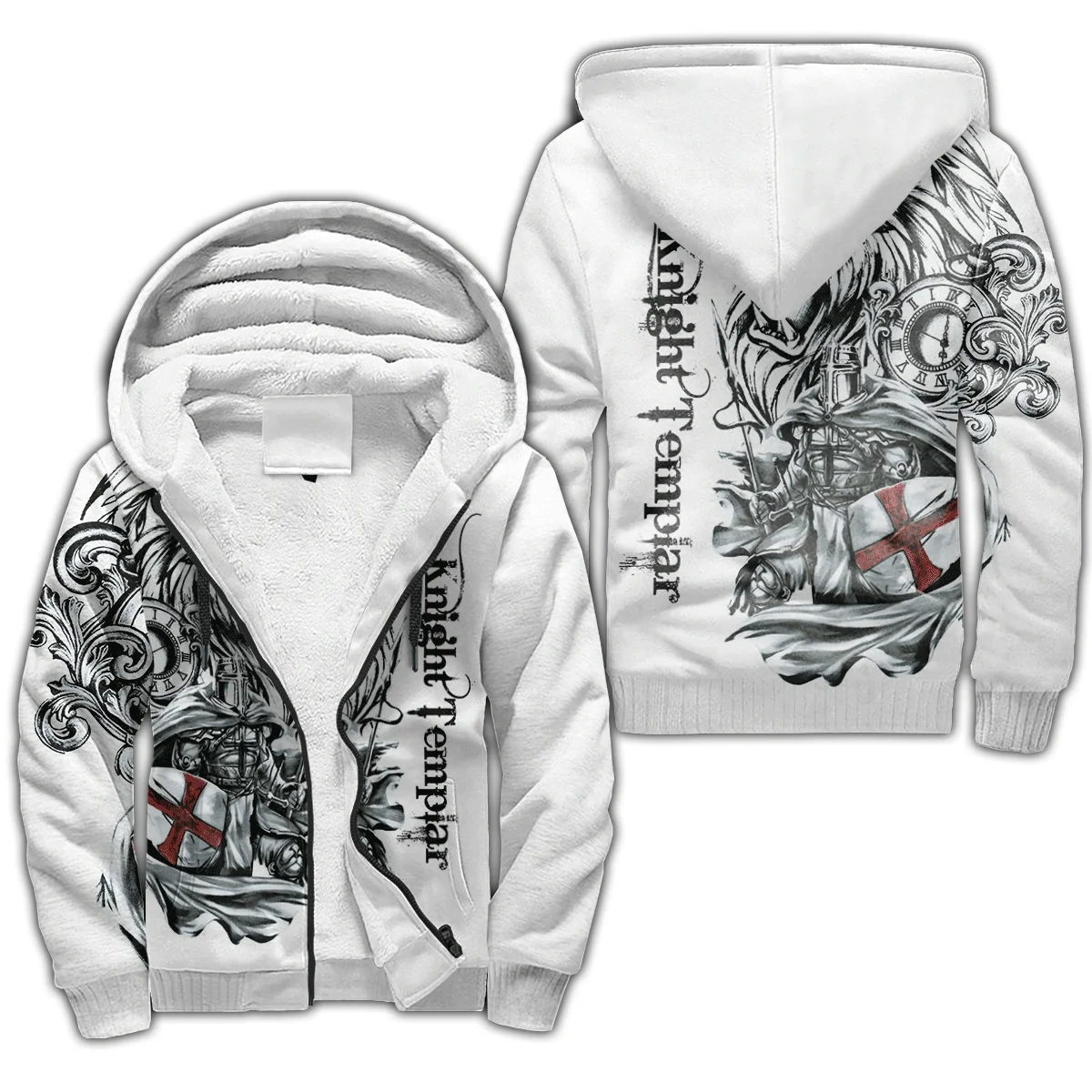 Knight Templar Tattoo 3D All Over Printed Mens Winter Thicker Zip Hoodie Unisex Casual Hooded Tracksuit Warm Fleece Jacket KD15