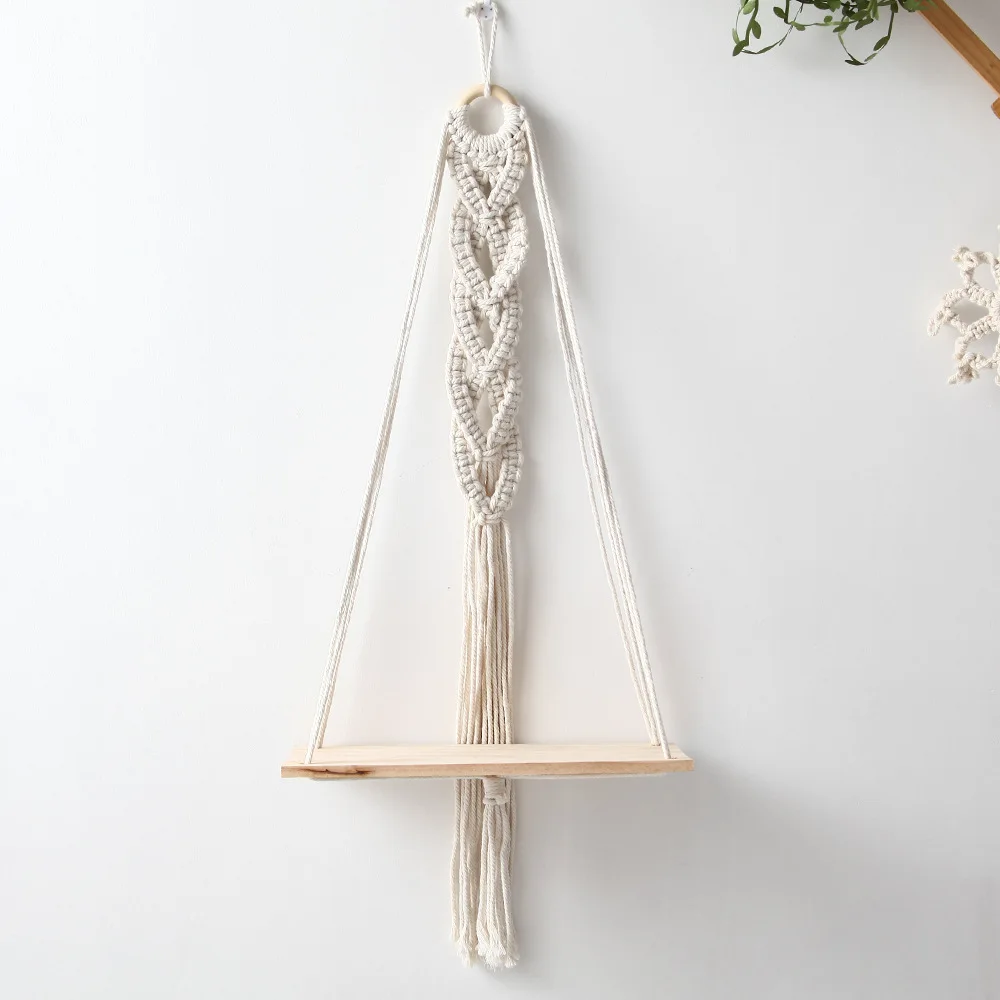 

Boho Hand Woven Macrame Tapestry Shelf Cotton Rope Tassel Plants Hanger Home Living Room Bedroom Decoration Wall Hanging Shelf