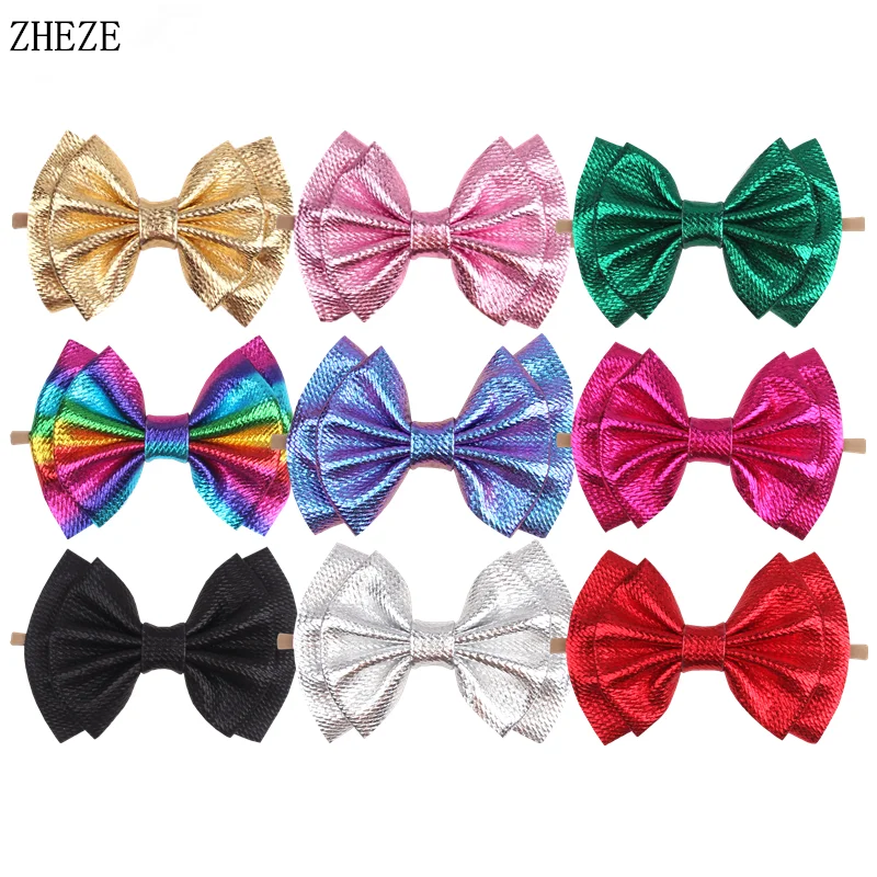 

Popular Metallic Waffles Headband For Baby Double Layer Bow Hairband Girls Elastic Hair Band Kids Festival Accessories