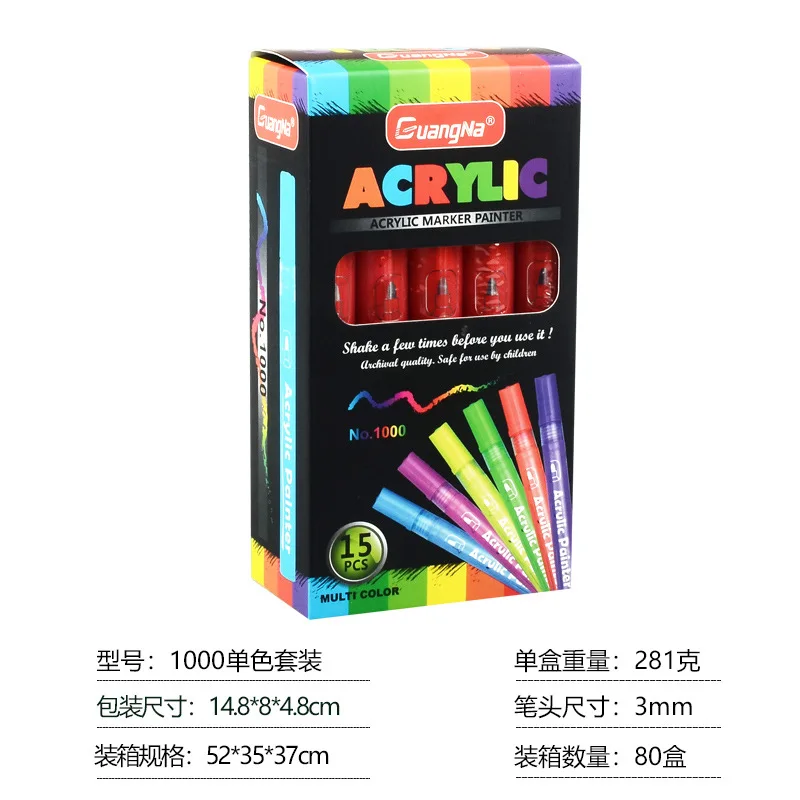 Guangna Acryl Mark Pen 1000-36 Kleur Keramische Decoratieve Diy Fotoalbum Zwarte Kaart Graffiti Waterbasis Borstel Steen borstel