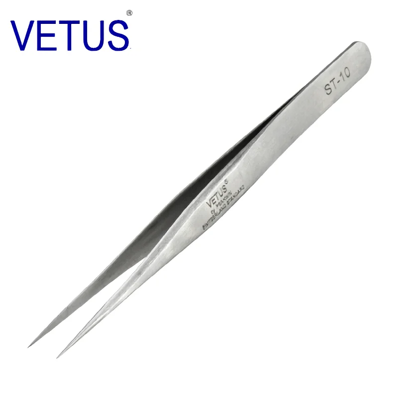 VETUS ST-10 ( 110mm ) High Precision Tweezers Stainless Steel Non-magnetic Acid-proof Pincers  Eyelashes Beauty Manicure Tools