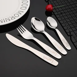 Cute Deer 304 Stainless Steel Flatware Children Cutlery Western Style Fork Spoon Knife Teaspoon Set Baby Feeding Safe Tableware