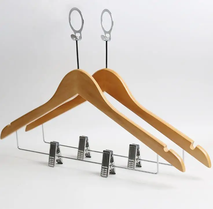 bath hangers Anti-theft hotel hanger guest room 3.2cm chrome anti-theft ring wooden hanger natural color lotus wood SN1878