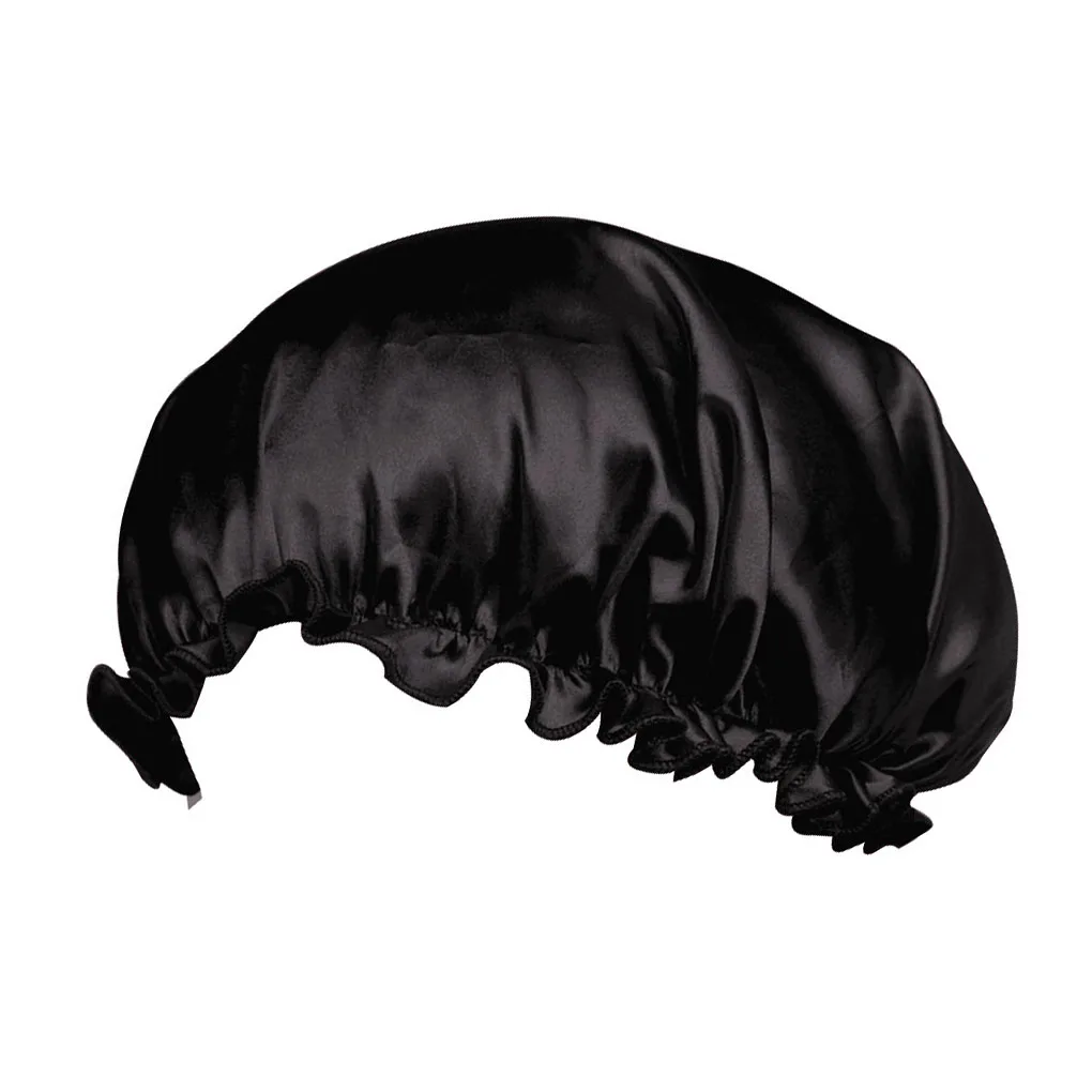 Adults Satin Nightcap Wide-brimmed Hair Loss Cap Solid Color Men Women Sleeping Cap