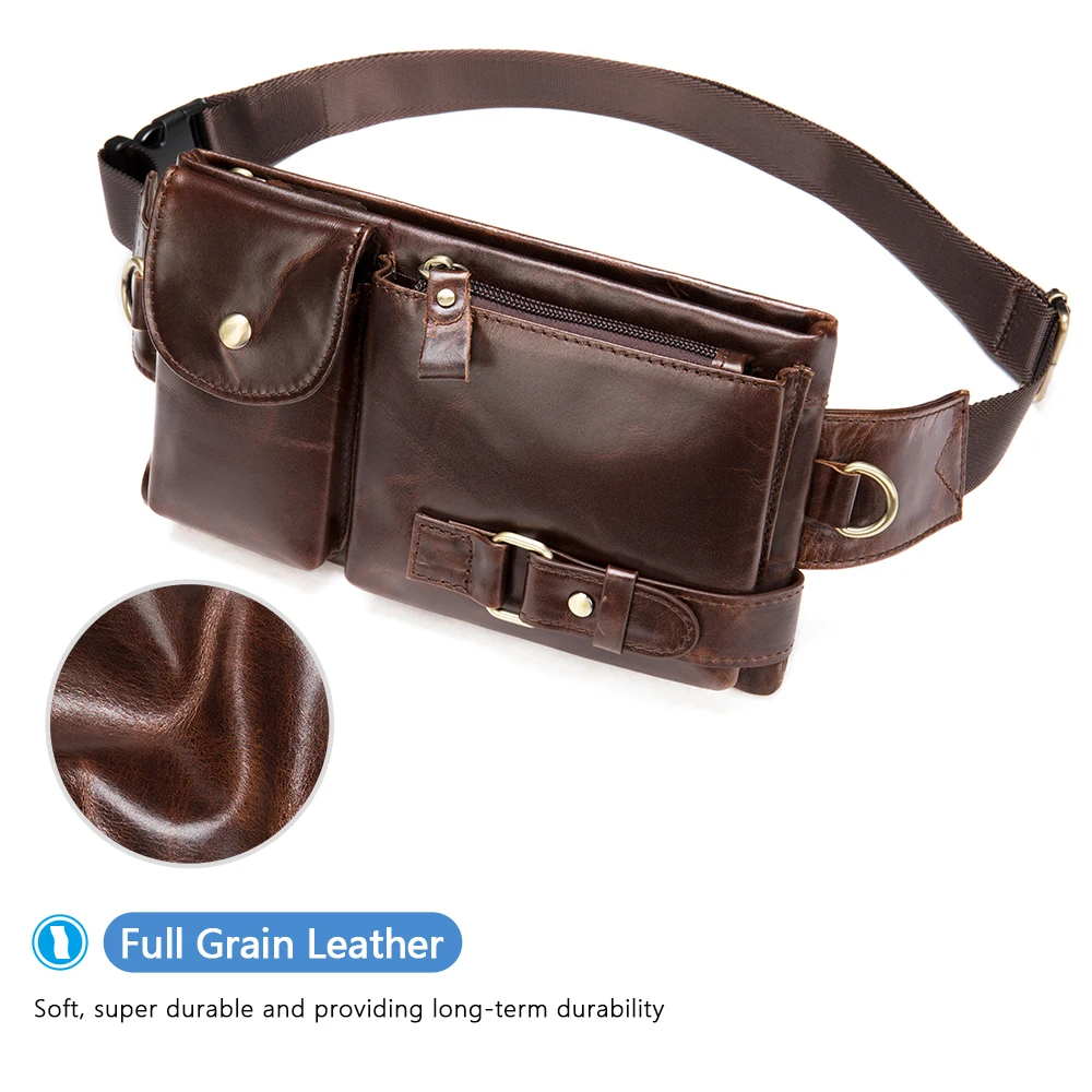 Men\'s Waist Bag Male Genuine Leather Chest Bag Travel Fanny Pack Sport Belt Bag Functional Phone Hip Pack Messenger for Man New