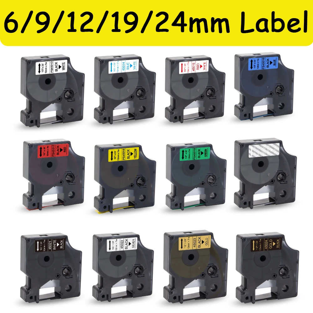 Labelwell 6/9/12/19/24mm 45013 label Compatible Dymo D1 45013 45010 43613 40913 45803 53713 label tape for Dymo LM 160 280 210