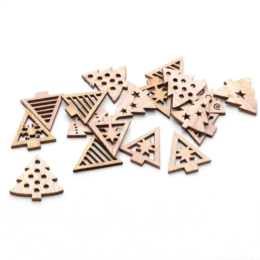 Best Quality 25Pcs Flatback Wood Craft Decoration Promotions Scrapbooking Embellishments Mixed Christmas Tree Styles Pendants