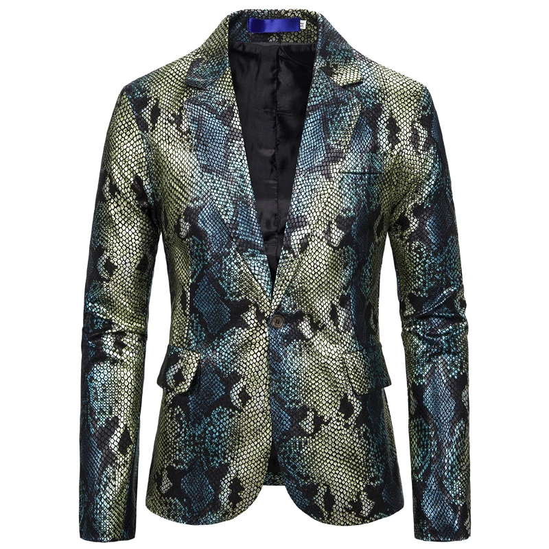 Blazer Hombre 2019 New Luxury Brand 3D Snake Skin Printed Business Affairs Wedding Stage Suit Casual Slim Fit Mens Blazer Jacket