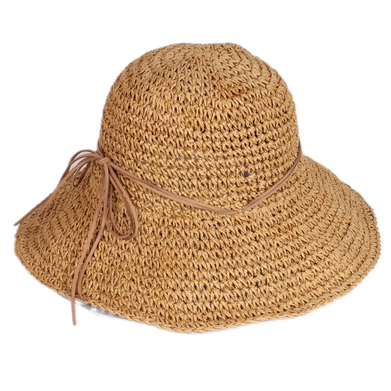 Wholesale Fashion Summer Handmade Wave Beach Hat Foldable Plain Wide Brim Lady Sunshade Straw Bucket Hats