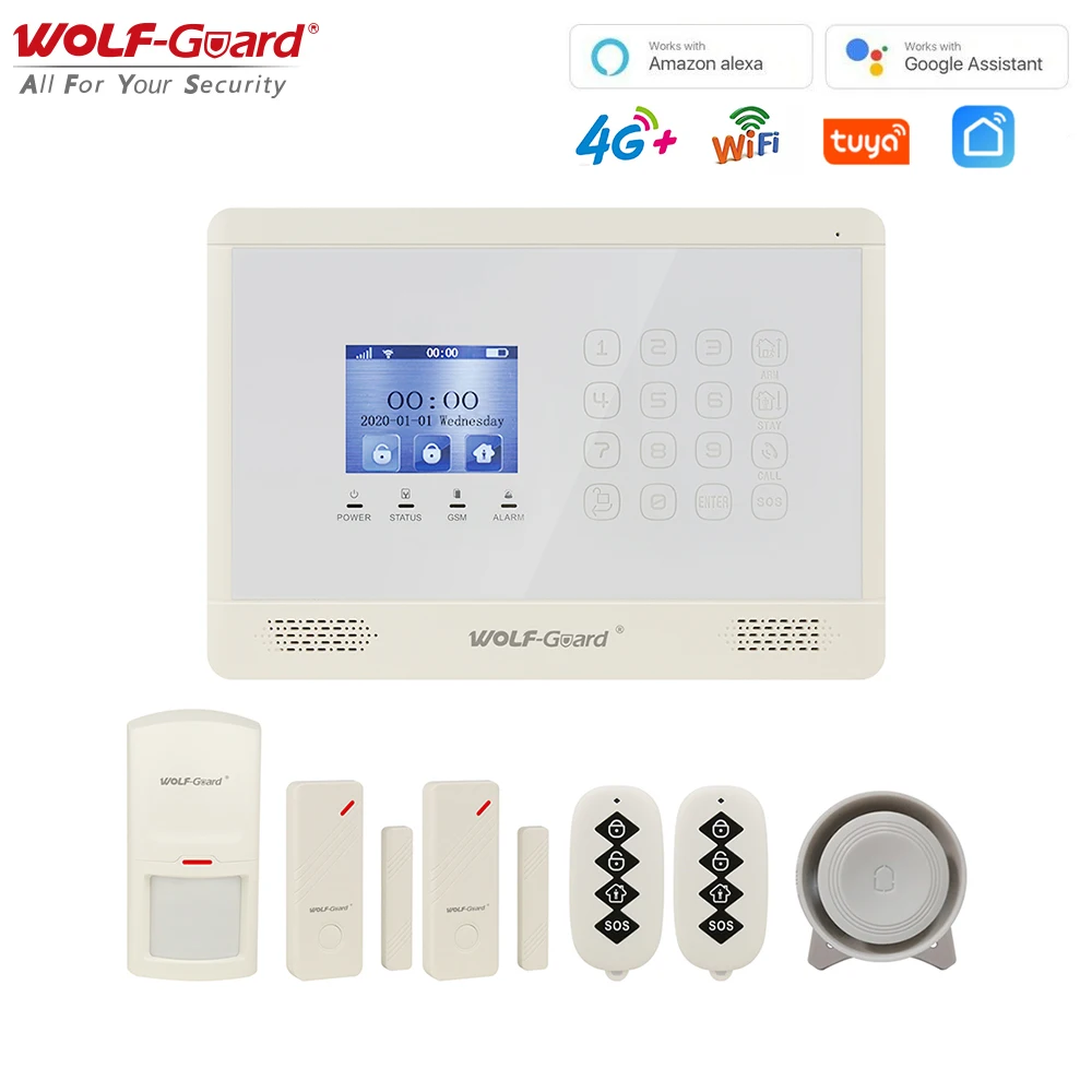Wolf Guard WT4BX WiFi + 4G / GSM Smart Security Home Alarm System, work with TUYA Smart Life APP, Alexa Google