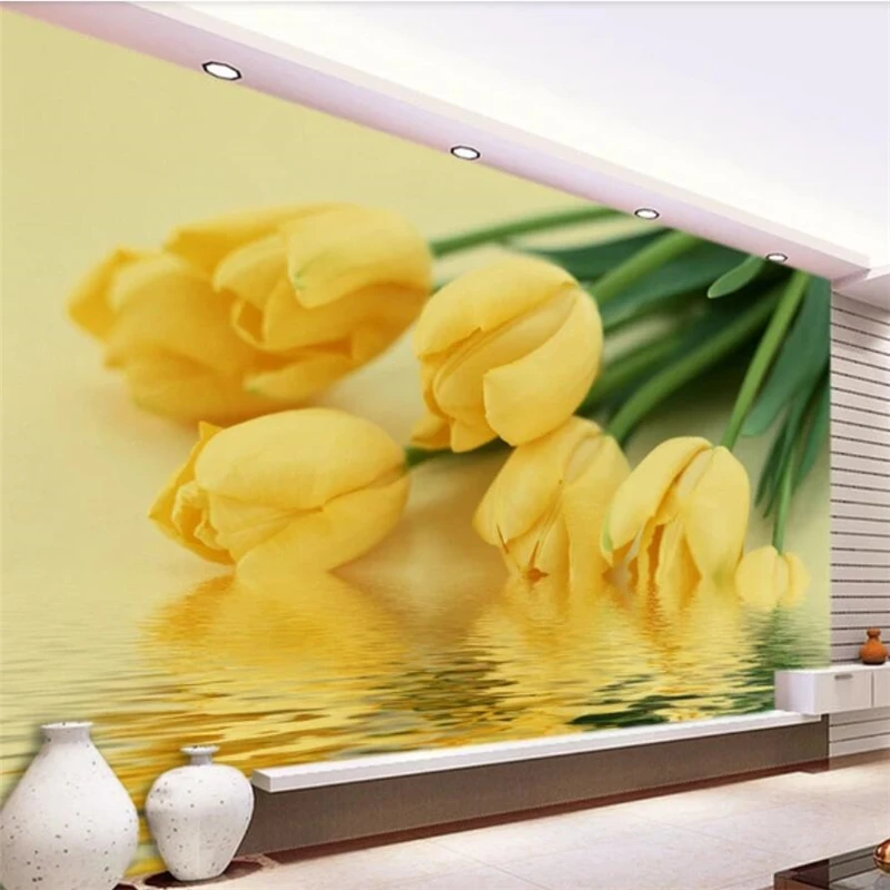

Wellyu papel де parede индивидуальные большие фрески, стильное украшение дома, вода, тюльпан, теплый фон обои