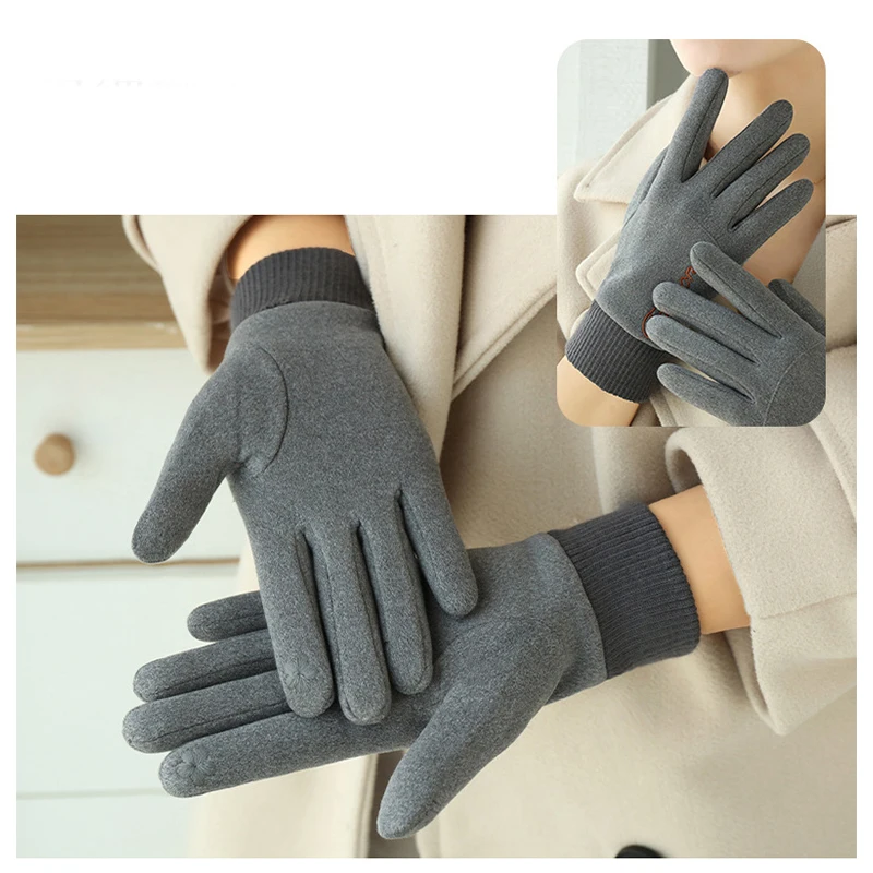 Women Winter Keep Warm Touch Screen Thin Fleece Fashion Letter Embroidery Outdoor Drive Cycling Windproof Not Bloated Gloves