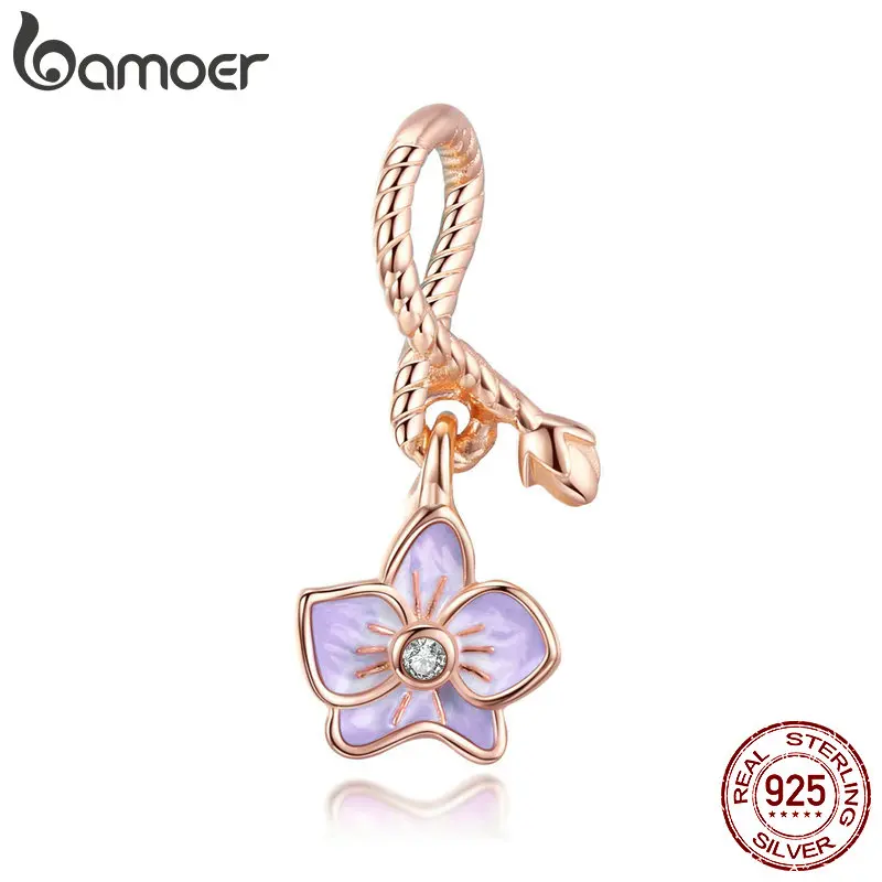 bamoer Authentic 925 Sterling Silver Phalaenopsis Pendant Charm for Original Silver Bracelet or Necklace Silver Jewelry BSC287