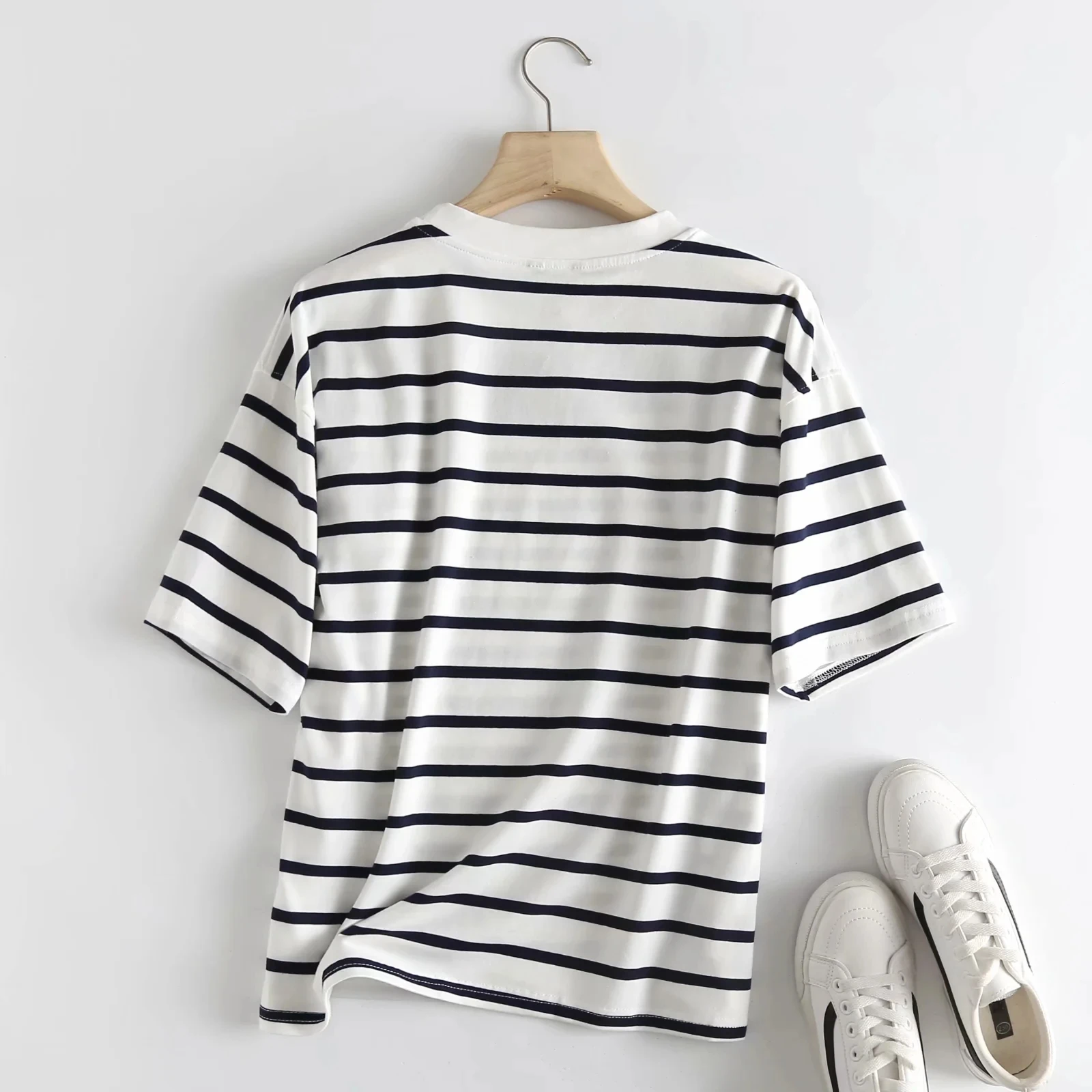 Maxdutti Ins Harajuku Tshirt High Street O-neck Vintage Striped Boyfriend Summer Women Camisetas Verano MujerTops