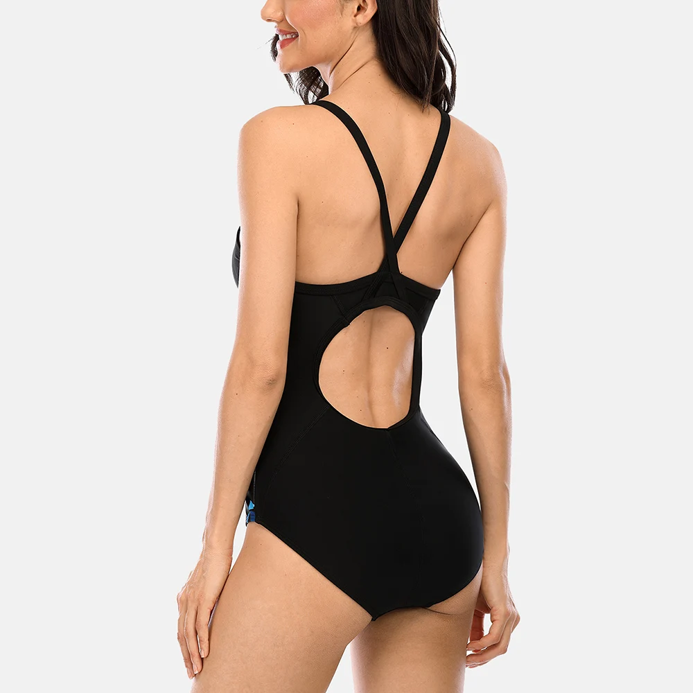 Costume da bagno intero Charmo da donna con spalle scoperte Costume da bagno Color Block Racing Training