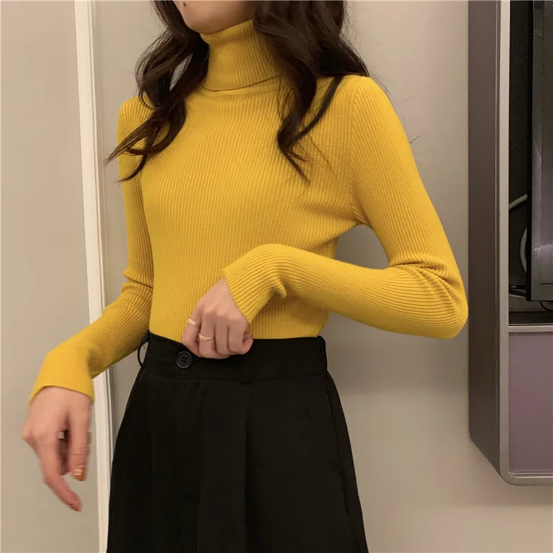 

Women Turtleneck Sweaters Autumn Winter Korean Slim Pullover Women Basic Tops Casual Soft Knit Sweater Soft Warm Jumper Female