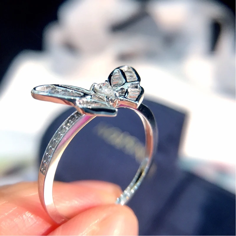 Aazuo Orignal 18K White Gold Real Diamonds Classic Fairy Butterfly Ring Gift For Woman Engagement Birthday Party